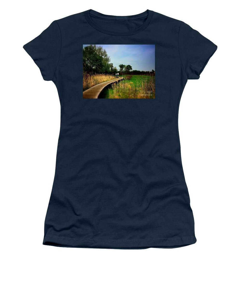 Frank J Casella Women's T-Shirt featuring the photograph Friends Walking the Wetlands Trail by Frank J Casella