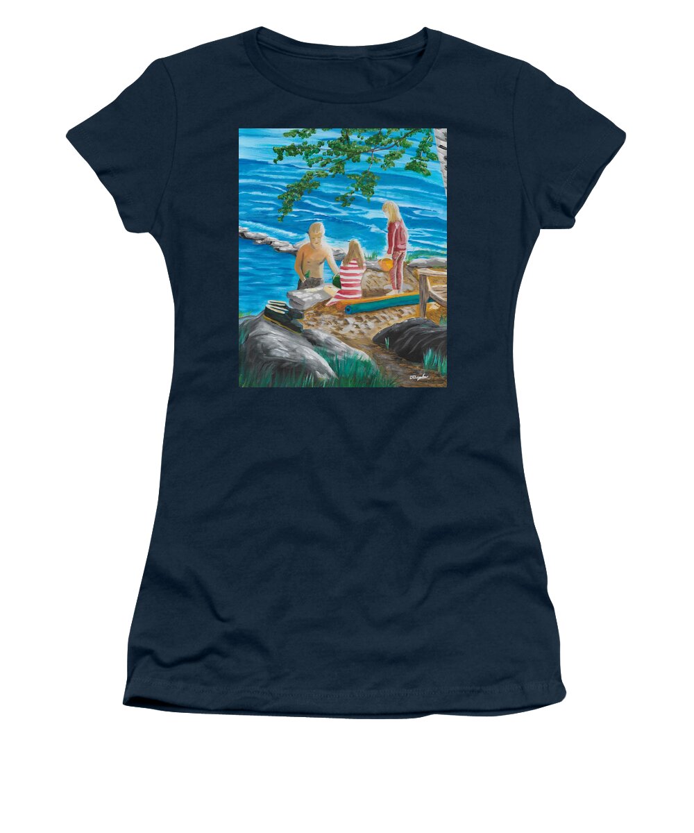 Beach Women's T-Shirt featuring the painting Fun at the Beach by David Bigelow