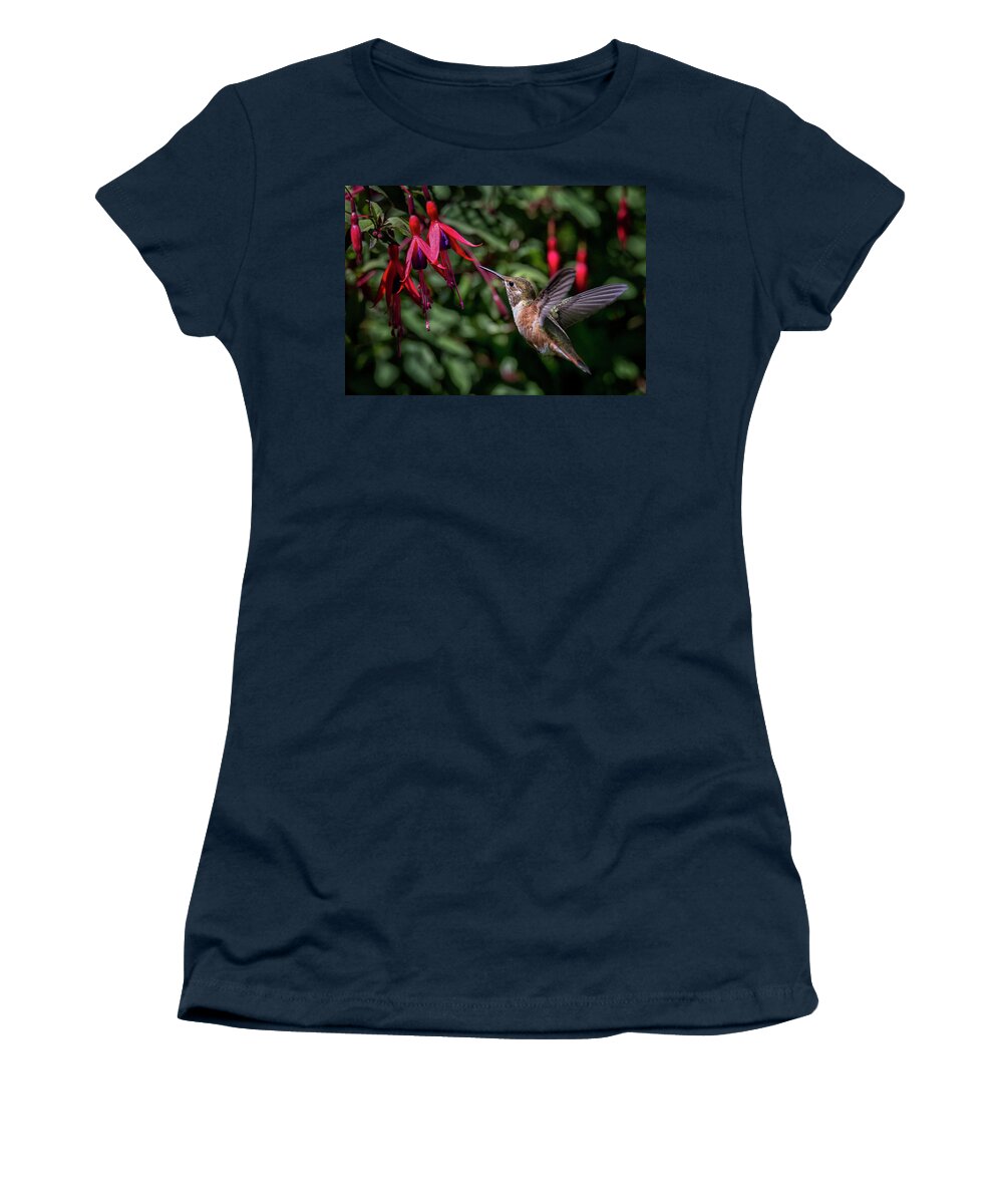 Hummingbird Women's T-Shirt featuring the photograph Fuschia by Randy Hall