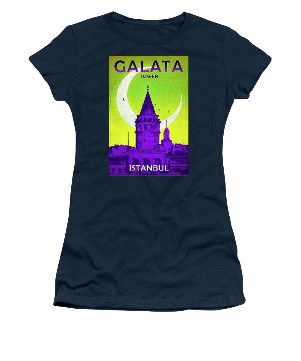 Galata Tower Women's T-Shirt featuring the painting Galata tower, Istanbul, Turkey by Long Shot