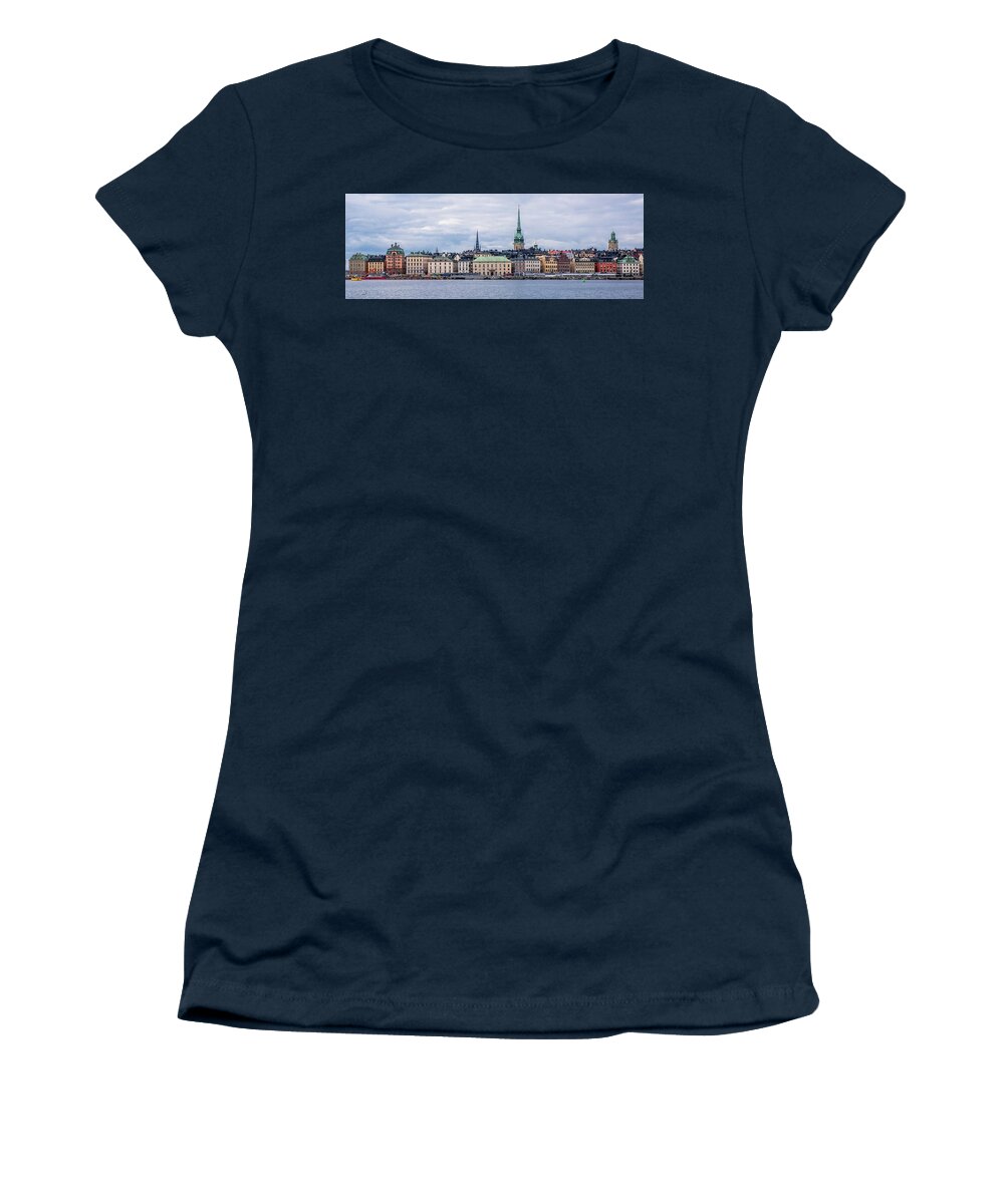 Gamla Stan Stockholm's Entrance By The Sea Women's T-Shirt featuring the photograph Gamla Stan Stockholm's entrance by the sea by Torbjorn Swenelius