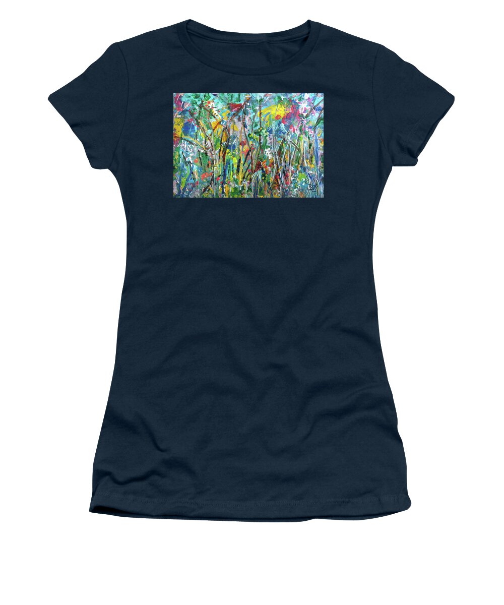 Encaustic Women's T-Shirt featuring the painting Garden Flourish by Jean Batzell Fitzgerald