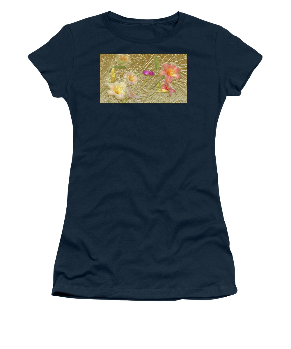 Garden Women's T-Shirt featuring the mixed media Garden in Gold Leaf2 by Steve Karol