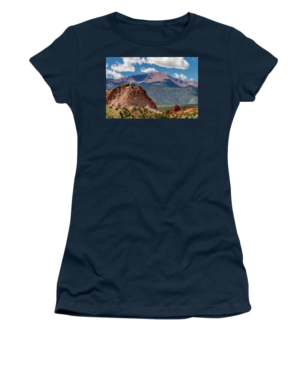 Garden Women's T-Shirt featuring the photograph Garden Of The Gods and Pikes Peak by Bill Gallagher