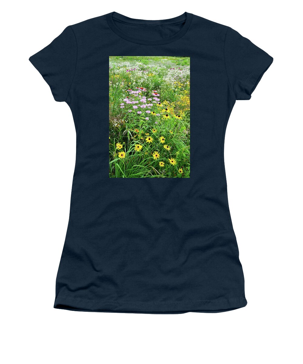 Black Eyed Susan Women's T-Shirt featuring the photograph Garden of Wildflowers in Moraine Hills SP by Ray Mathis
