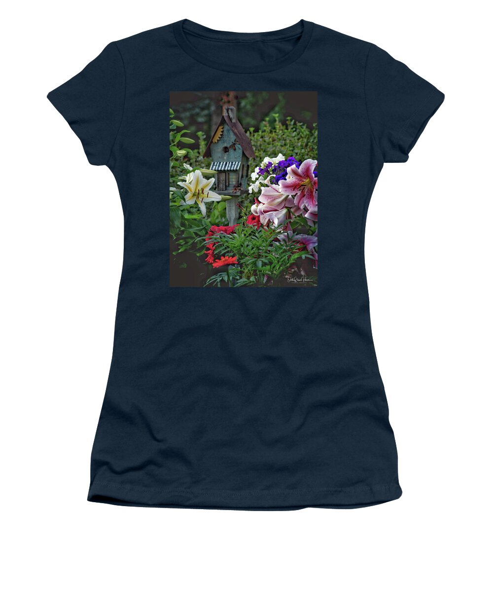 Flowers Women's T-Shirt featuring the photograph Garden Wren House by Hans Brakob