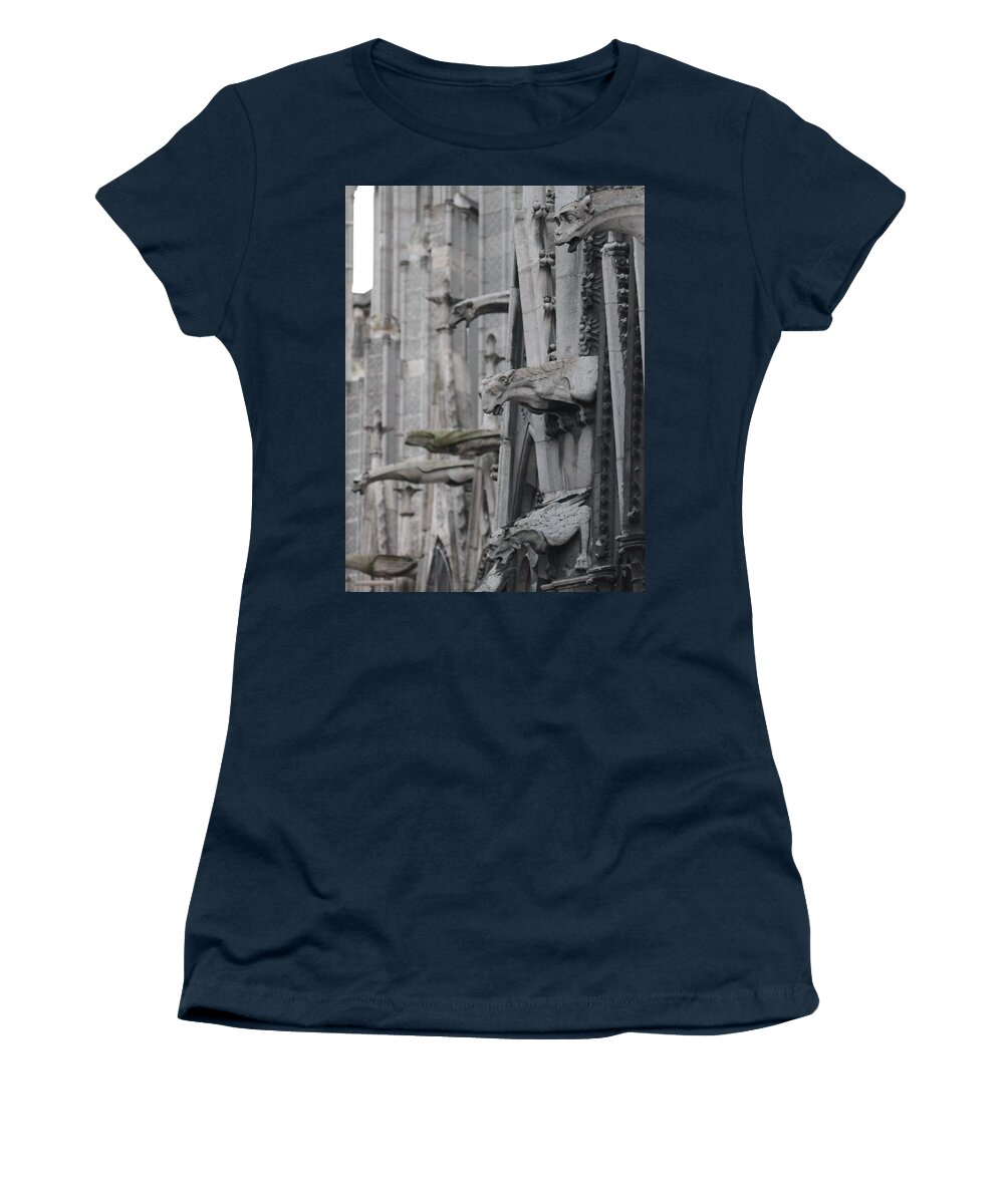 Gargoyles Women's T-Shirt featuring the photograph Gargoyles North Notre Dame by Christopher J Kirby