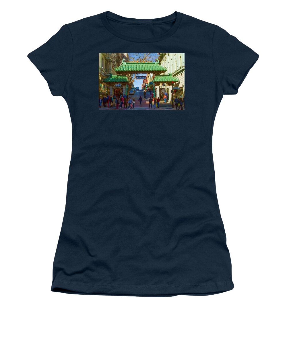 Bonnie Follett Women's T-Shirt featuring the photograph Gates to Chinatown San Francisco by Bonnie Follett