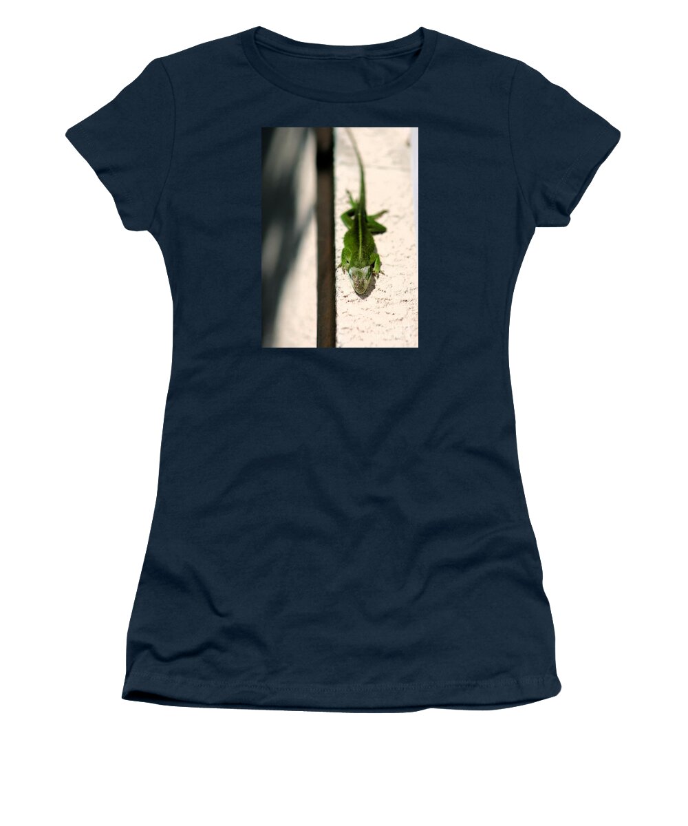 Macro Women's T-Shirt featuring the photograph Sunbathing Lizard by Angela Rath