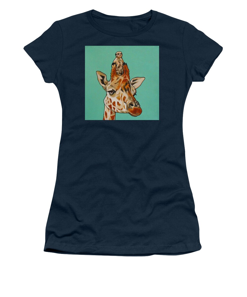 Giraffe And Meerkat Women's T-Shirt featuring the painting Gerald the Giraffe by Sharon Cromwell