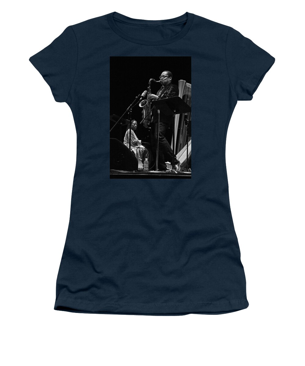 Jazz Women's T-Shirt featuring the photograph Geri Allen and Ravi Coltrane 2 by Lee Santa