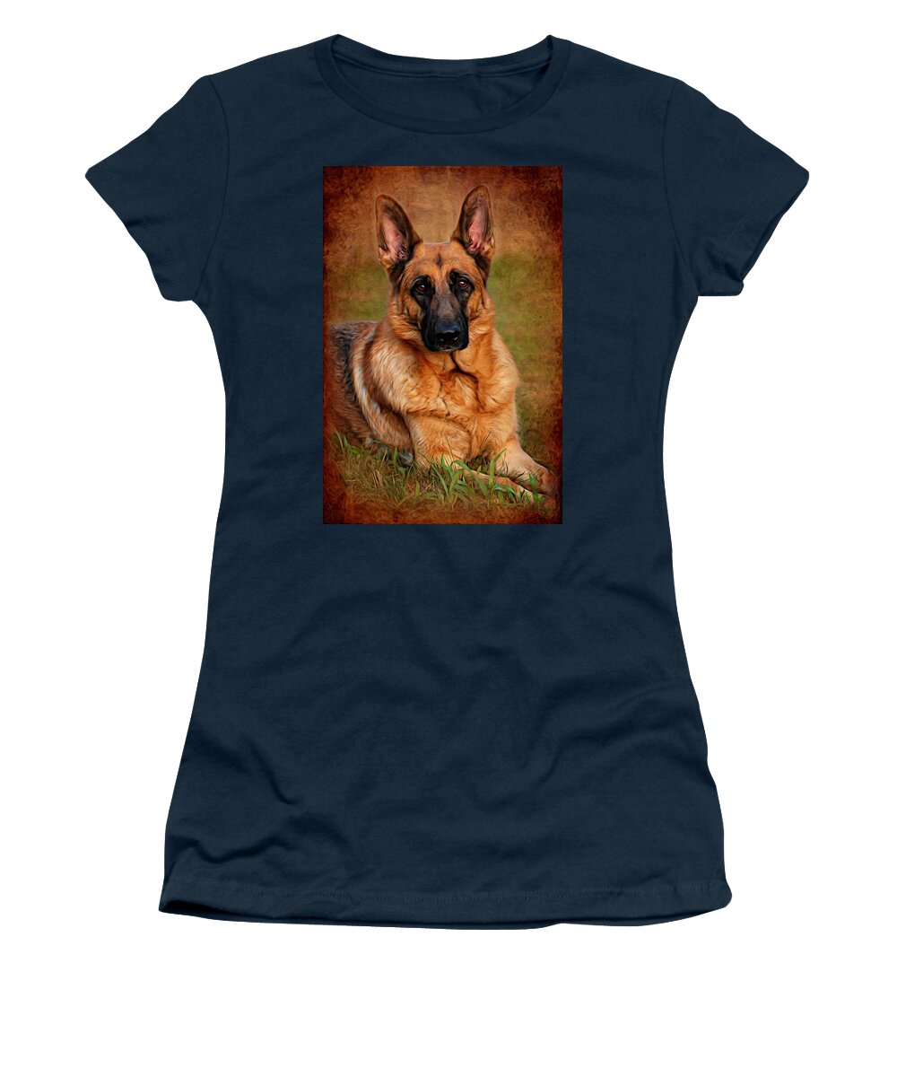 German Shepherds Women's T-Shirt featuring the photograph German Shepherd Dog Portrait by Angie Tirado