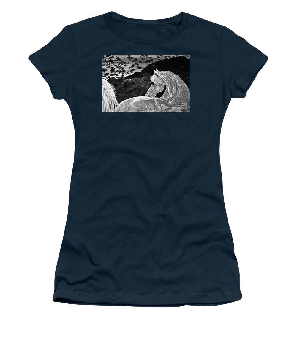 Print Women's T-Shirt featuring the digital art Ghost Horse in Black and white by Barbara Donovan