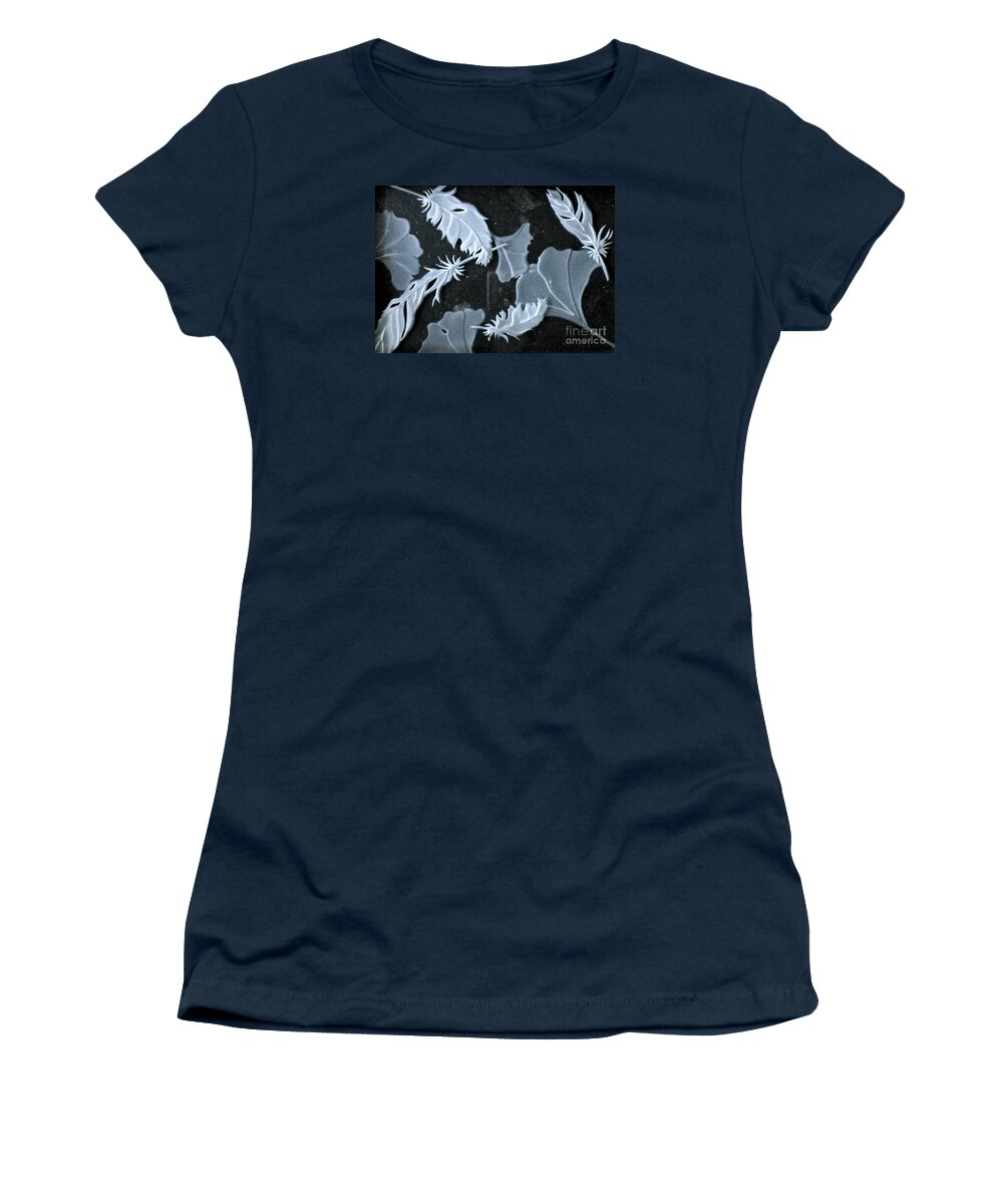 Black Women's T-Shirt featuring the photograph Ginko Leaves and Feathers by Alone Larsen