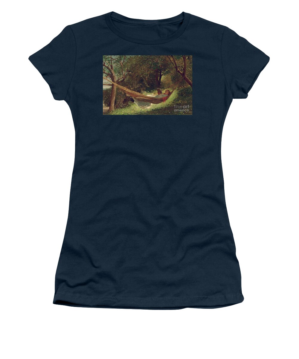 Girl In The Hammock Women's T-Shirt featuring the painting Girl in the Hammock by Winslow Homer