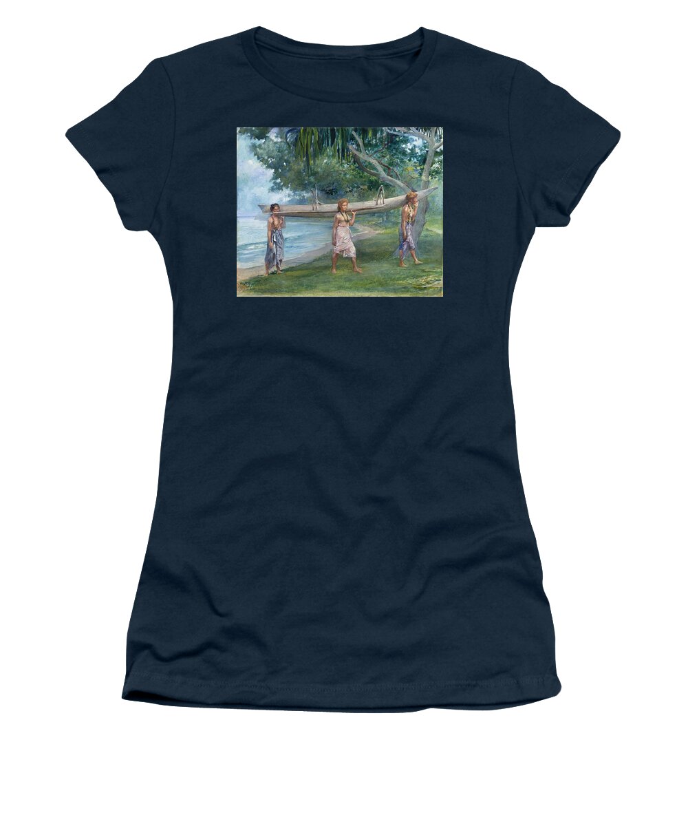 John Lafarge Women's T-Shirt featuring the painting Girls Carrying a Canoe. Vaiala in Samoa by John LaFarge