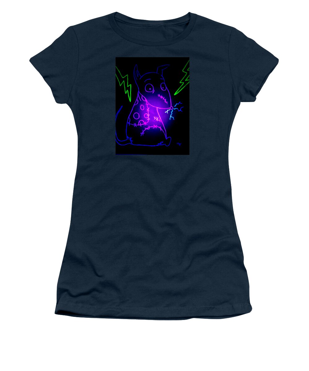 Glow Women's T-Shirt featuring the painting Glow Frankenweenie Sparky by Marisela Mungia