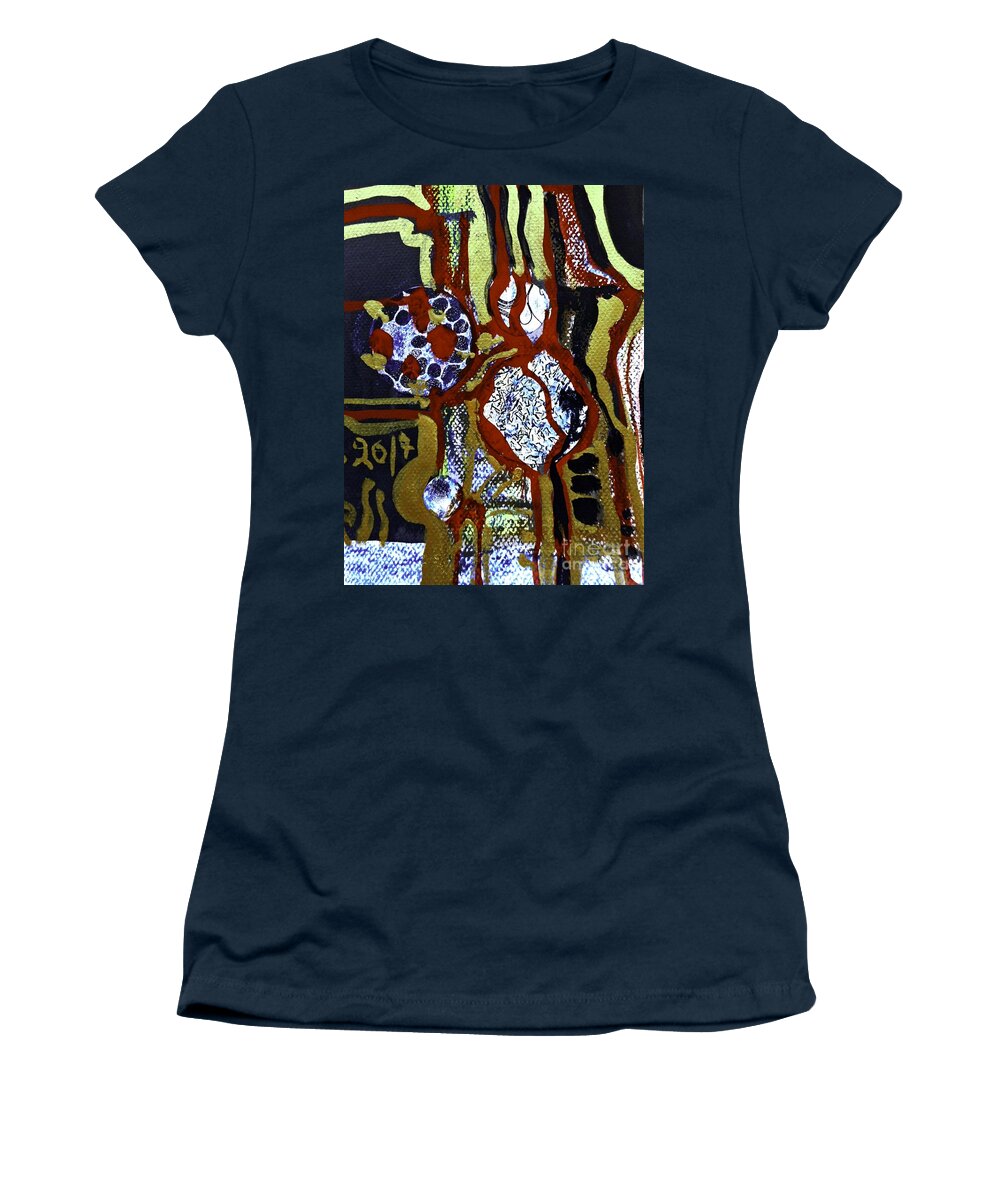 Katerina Stamatelos Art Women's T-Shirt featuring the painting Gold-Abstract-3 by Katerina Stamatelos