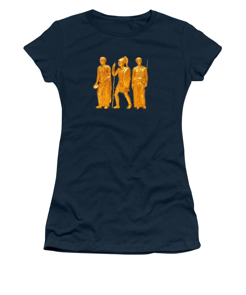 Greek Women's T-Shirt featuring the photograph Gold Covered Greek Figures by Linda Phelps