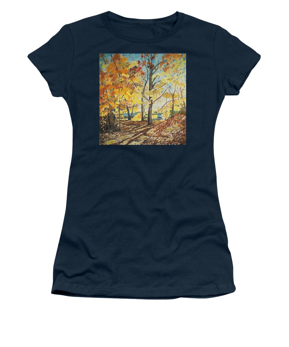 Fall Women's T-Shirt featuring the painting Golden Autumn Leaves by Judith Young