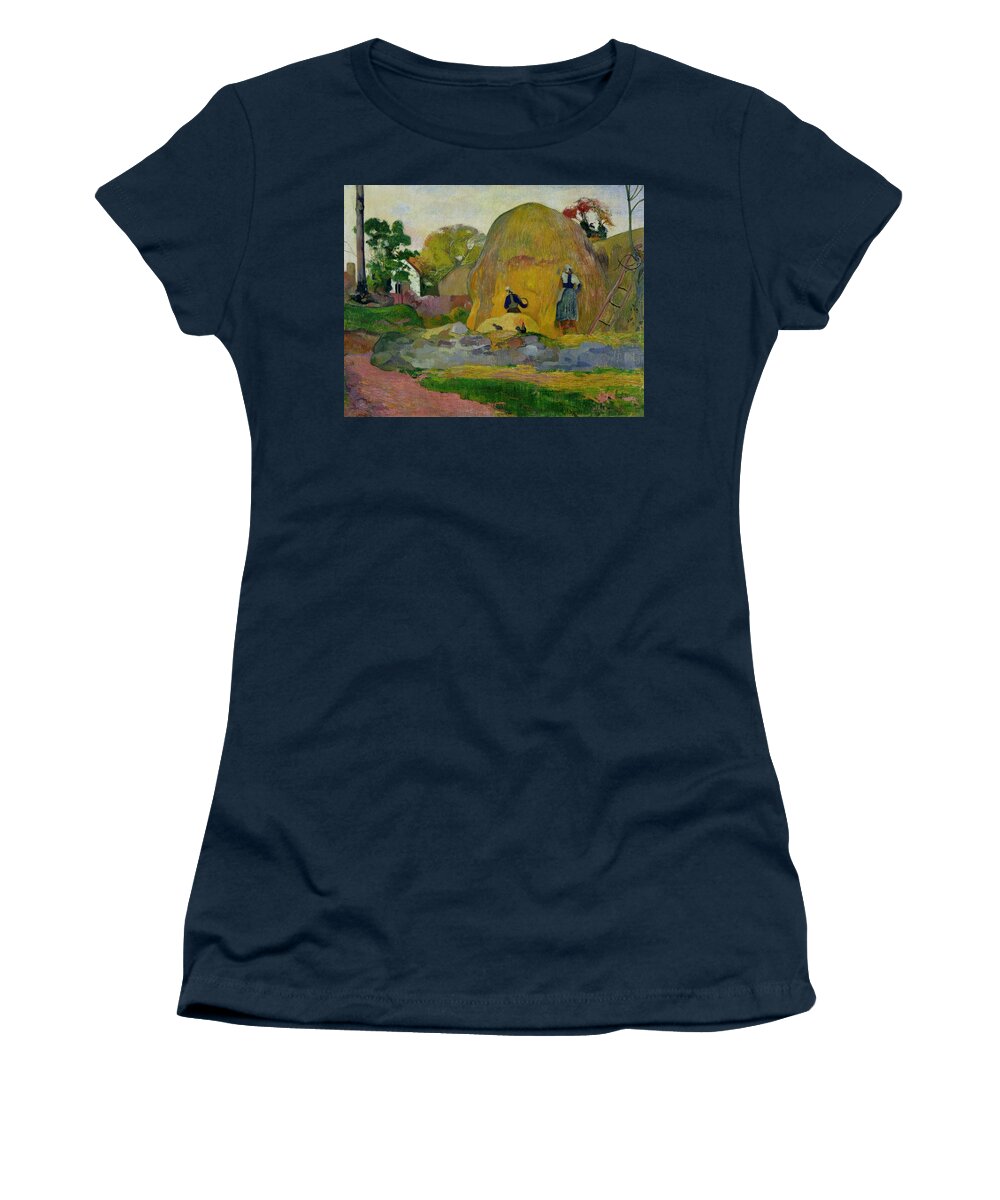 Yellow Haystacks Women's T-Shirt featuring the painting Golden Harvest by Paul Gauguin