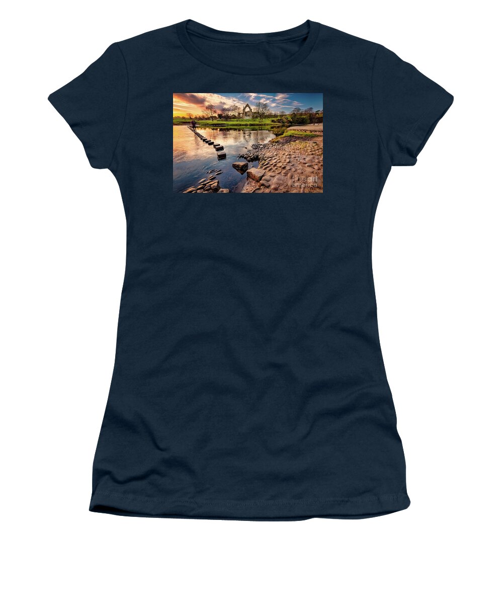 Bolton Abbey Women's T-Shirt featuring the photograph Golden hour by the River Wharfe by Mariusz Talarek