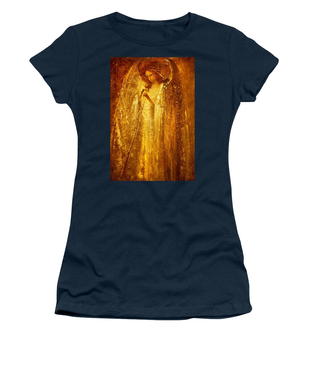 Angel Women's T-Shirt featuring the painting Golden Light of Angel by Valentina Kondrashova