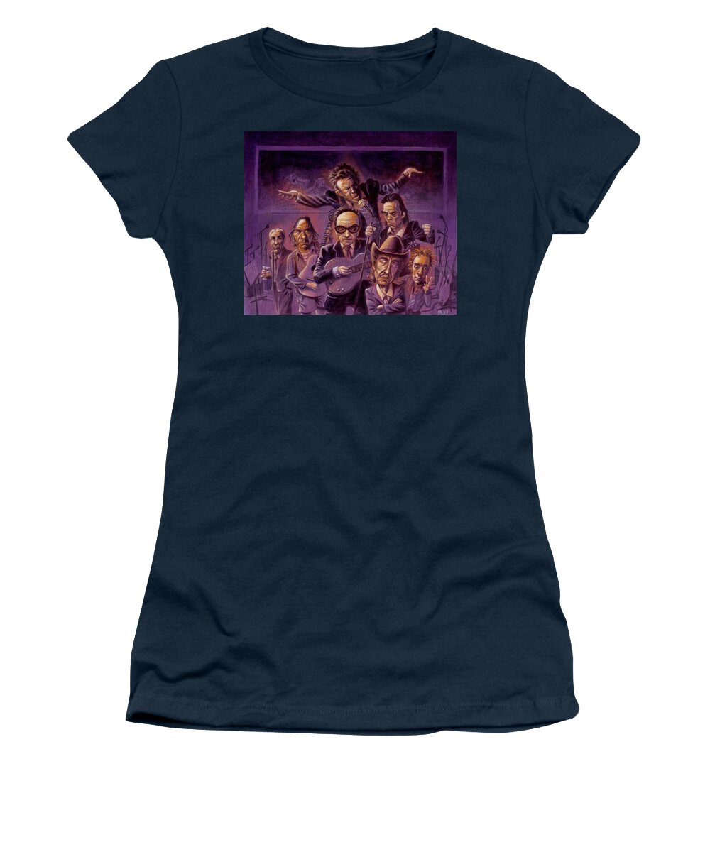 Leonard Cohen Women's T-Shirt featuring the painting Golden Throats by Ken Meyer jr