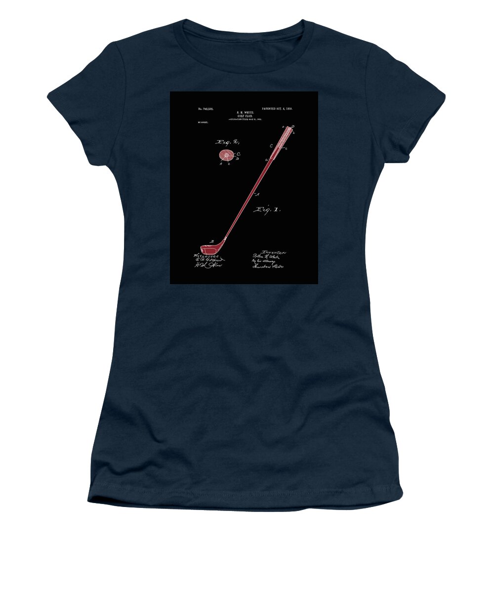 Golf Women's T-Shirt featuring the digital art Golf Club Patent Drawing Black 4 by Bekim M