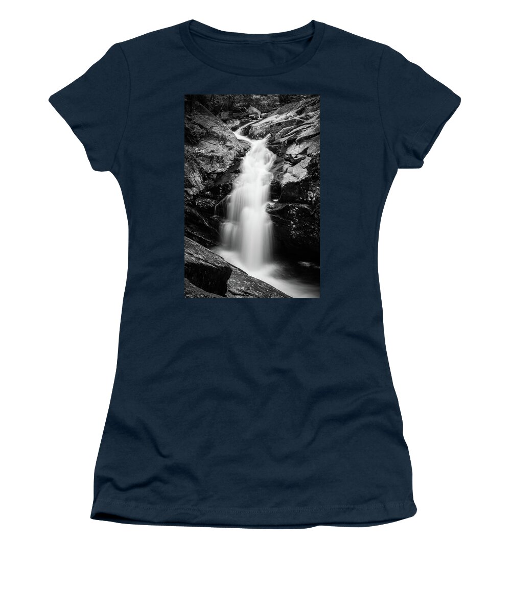 Rangeley Women's T-Shirt featuring the photograph Gorge Waterfall in black and white by Darryl Hendricks