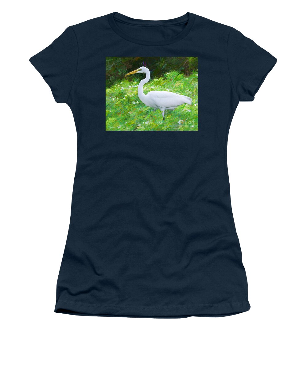 Egrets Women's T-Shirt featuring the painting Grace in Nature by Judy Kay