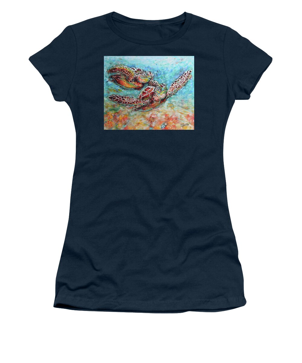 Marine Turtles Women's T-Shirt featuring the painting Sea Turtle Buddies by Jyotika Shroff