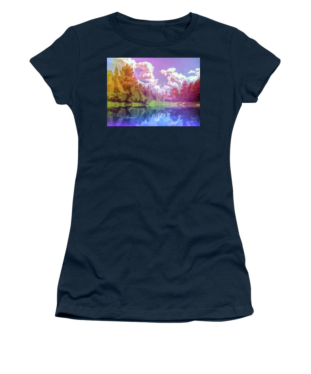 Pond Women's T-Shirt featuring the photograph Graphic Rainbow Pond Reflections by Aimee L Maher ALM GALLERY