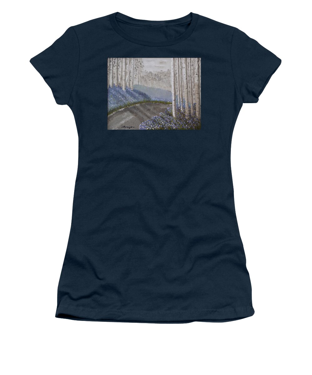 Grayscale Women's T-Shirt featuring the painting Grayscale Bluebells by Stephen Krieger
