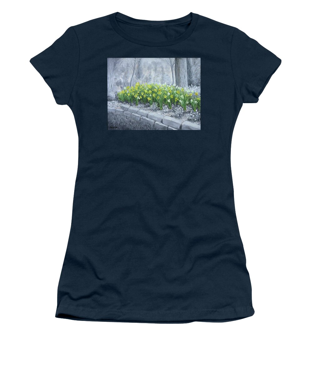 Fine Art Women's T-Shirt featuring the painting Grayscale Daffodils by Stephen Krieger