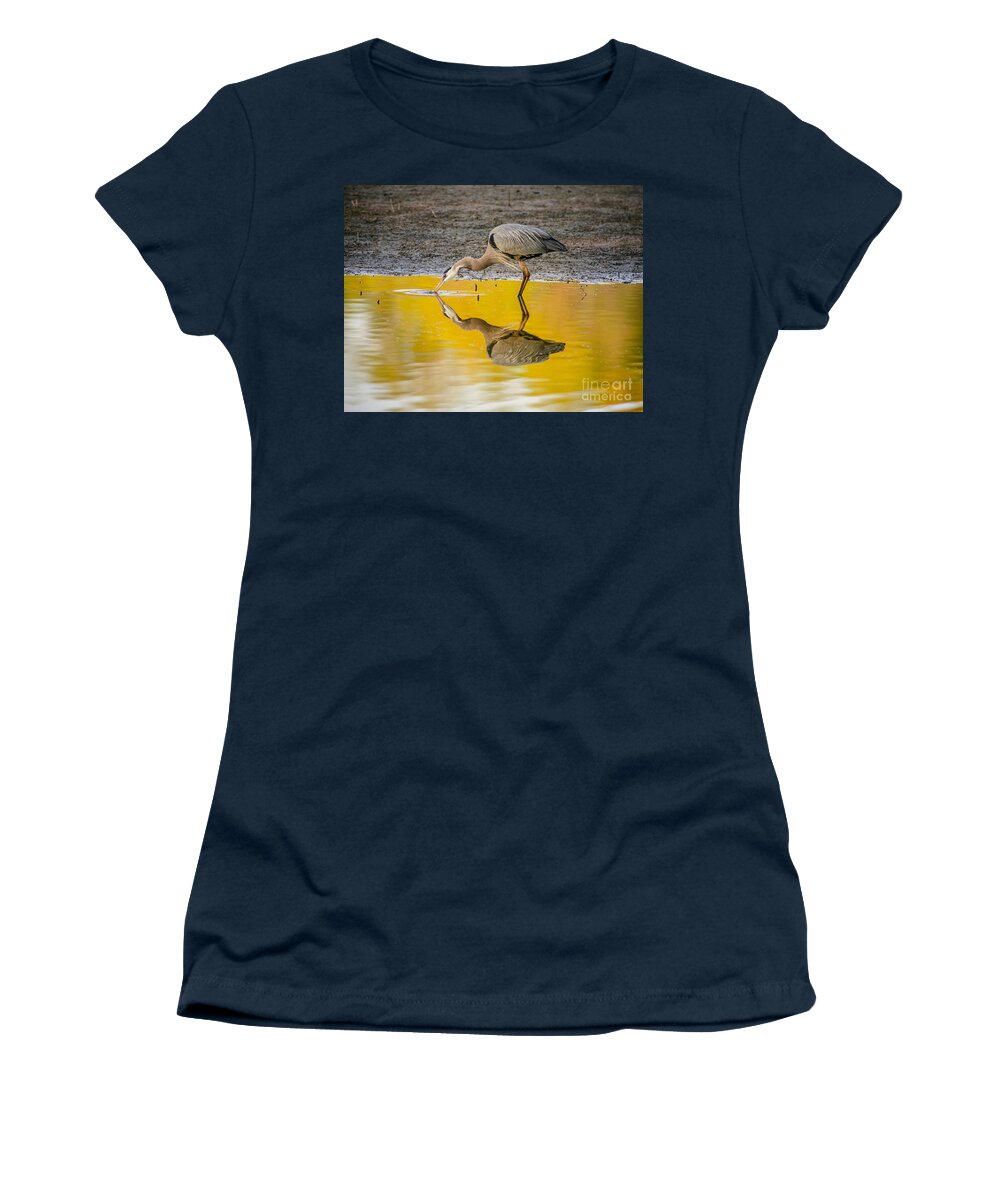 Wildlife Women's T-Shirt featuring the photograph Great Blue Heron On Yellow by Robert Frederick