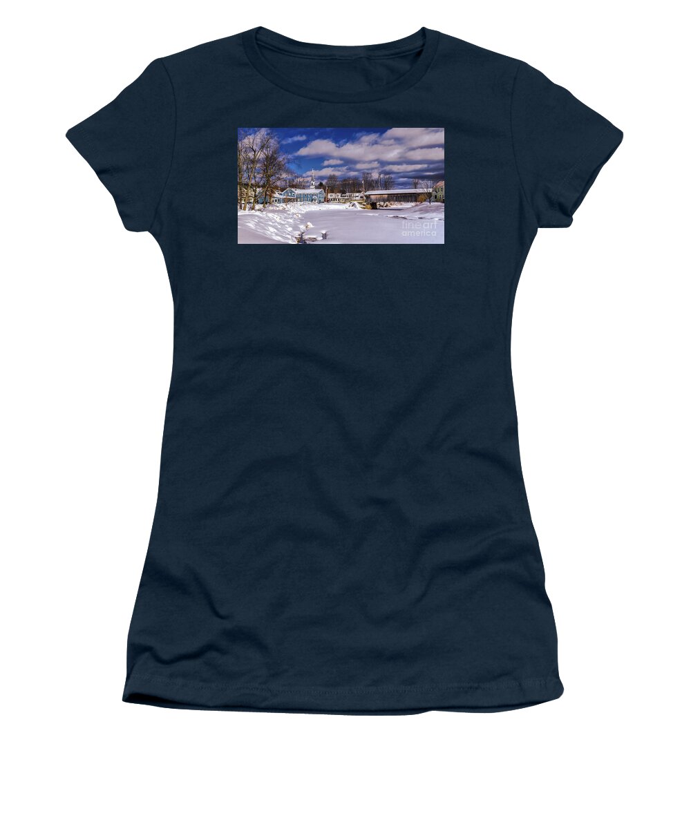 Great Eddy Covered Bridge Women's T-Shirt featuring the photograph Great Eddy Covered Bridge by Scenic Vermont Photography