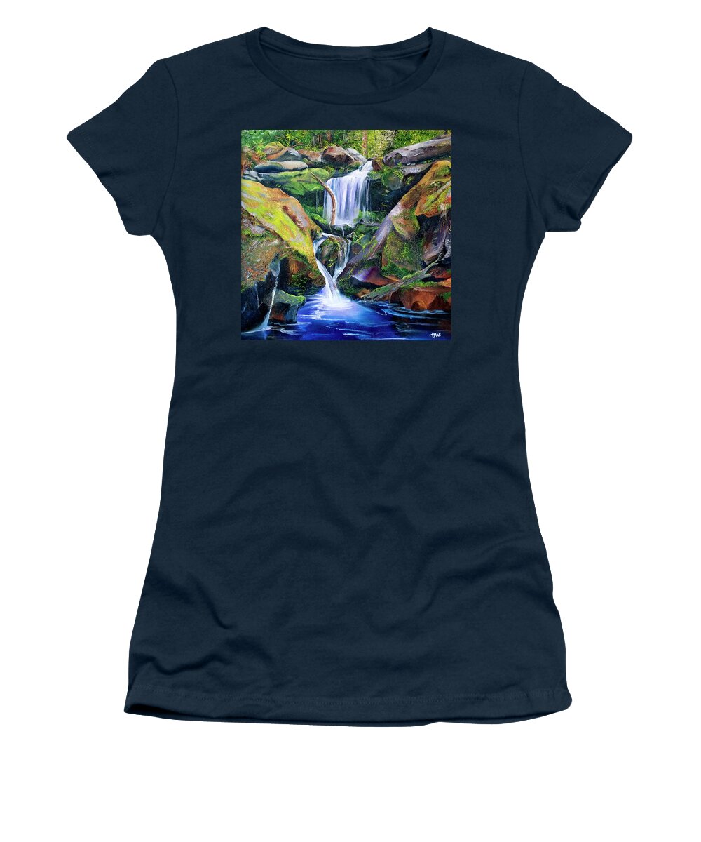 Landscape Women's T-Shirt featuring the painting Great Smoky Waterfall by Terry R MacDonald