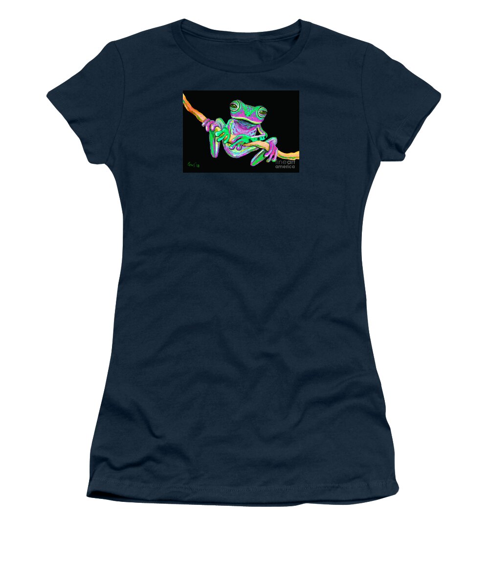 Frog Art Women's T-Shirt featuring the painting Green and Pink Frog by Nick Gustafson