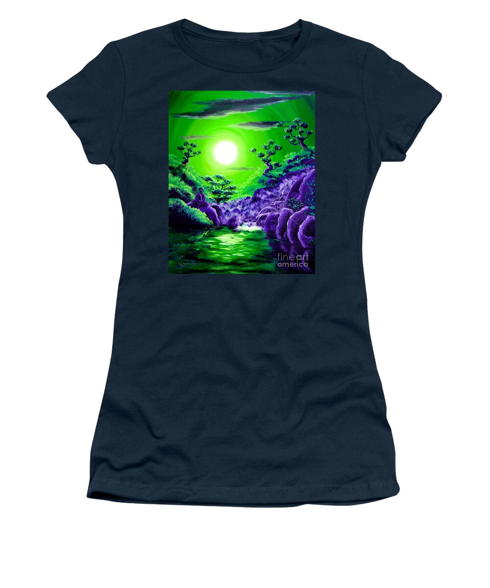 Zen Women's T-Shirt featuring the painting Green Buddha Meditation by Laura Iverson