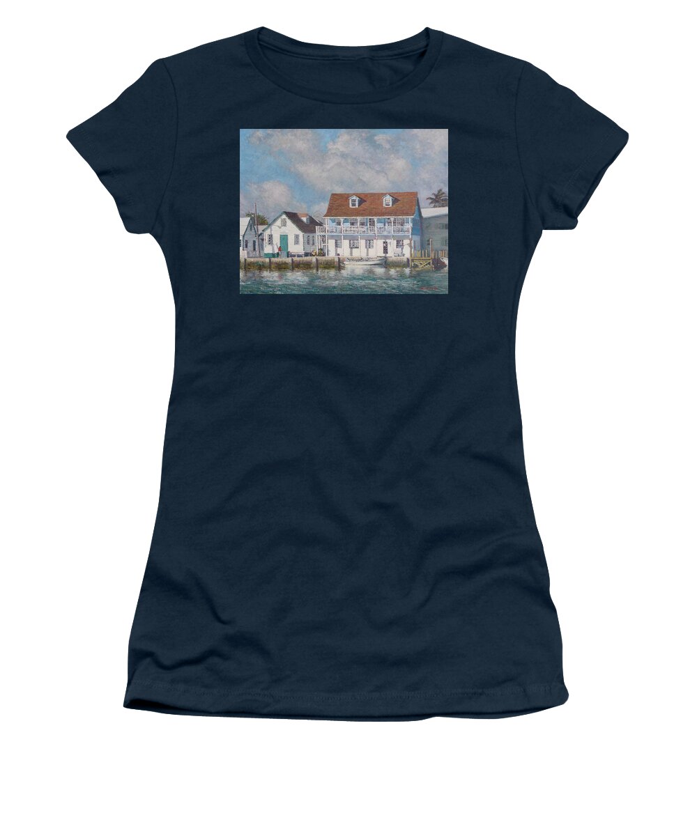 Green Turtle Cay Past And Present Painting Women's T-Shirt featuring the painting Green Turtle Cay Past and Present by Ritchie Eyma
