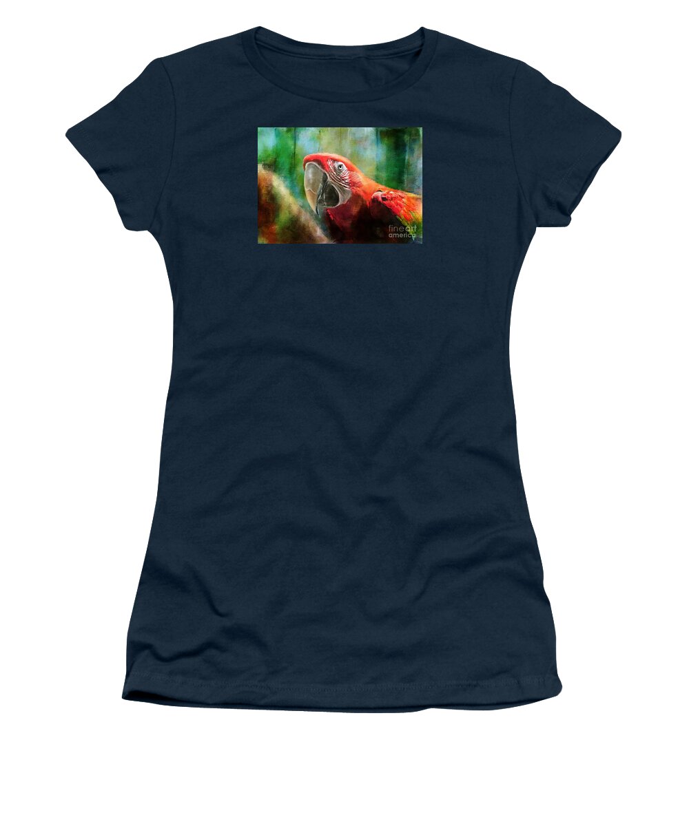 Macaw Women's T-Shirt featuring the digital art Green Winged Macaw by Lois Bryan
