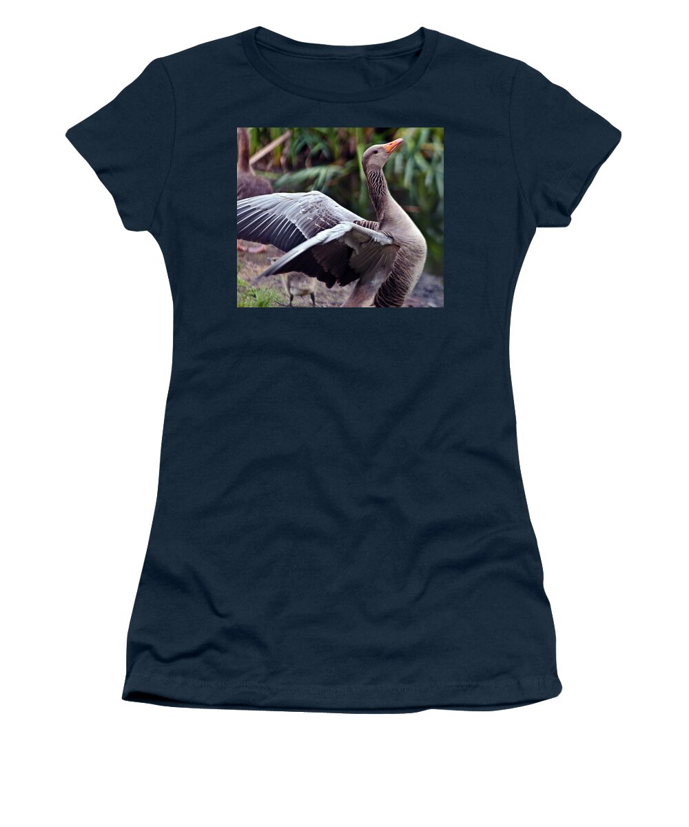 Bird Poetry Women's T-Shirt featuring the photograph Greylag Goose Poetry by Silva Wischeropp