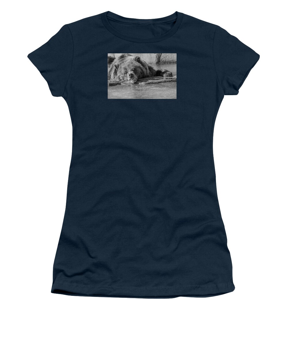 Grouchy Bear Women's T-Shirt featuring the photograph Grouchy Bear - Black and White by Susan McMenamin