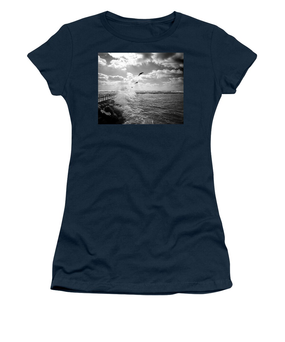 Gulls In A Gale Women's T-Shirt featuring the photograph Gulls in a Gale by Kris Rasmusson