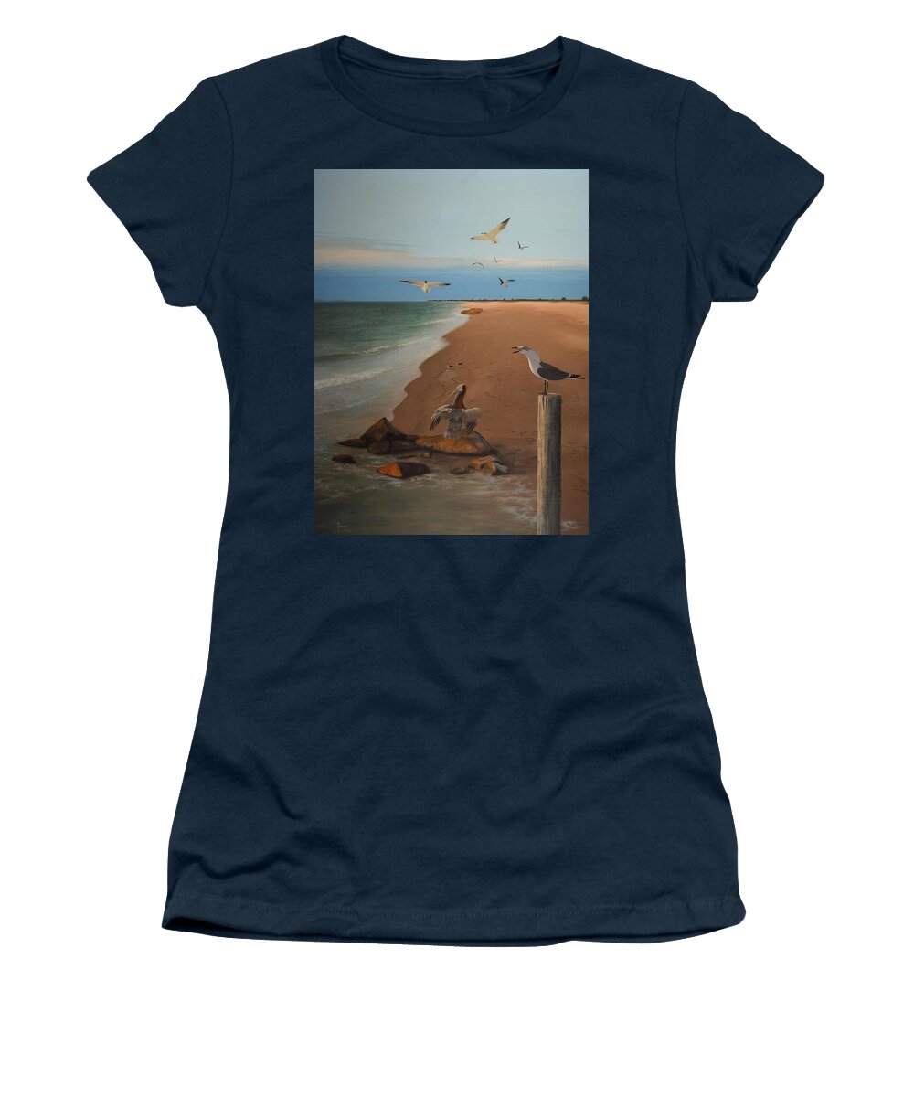Ocean Women's T-Shirt featuring the painting Gulls of St. Petersburg by Chris Busch
