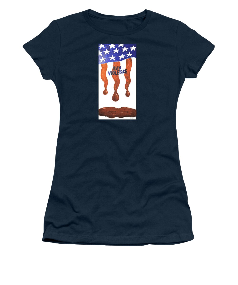 Nude Beach Women's T-Shirt featuring the painting Gun Violence by Michael Fencik
