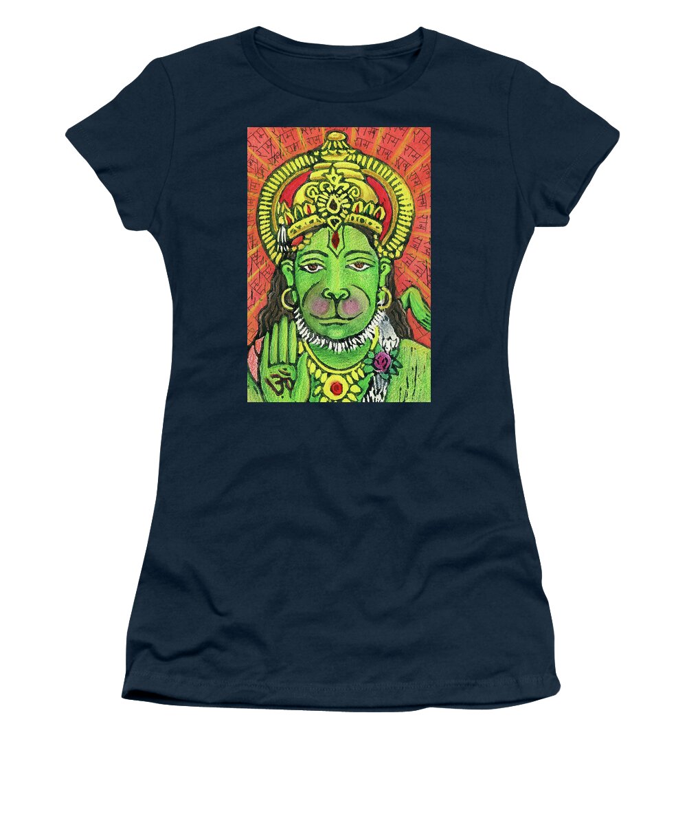 Hanuman Women's T-Shirt featuring the mixed media Hanuman Portrait by Jennifer Mazzucco