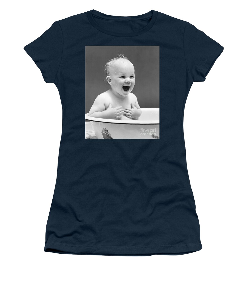 1940s Women's T-Shirt featuring the photograph Happy Baby In Tub, C. 1940s by H. Armstrong Roberts/ClassicStock