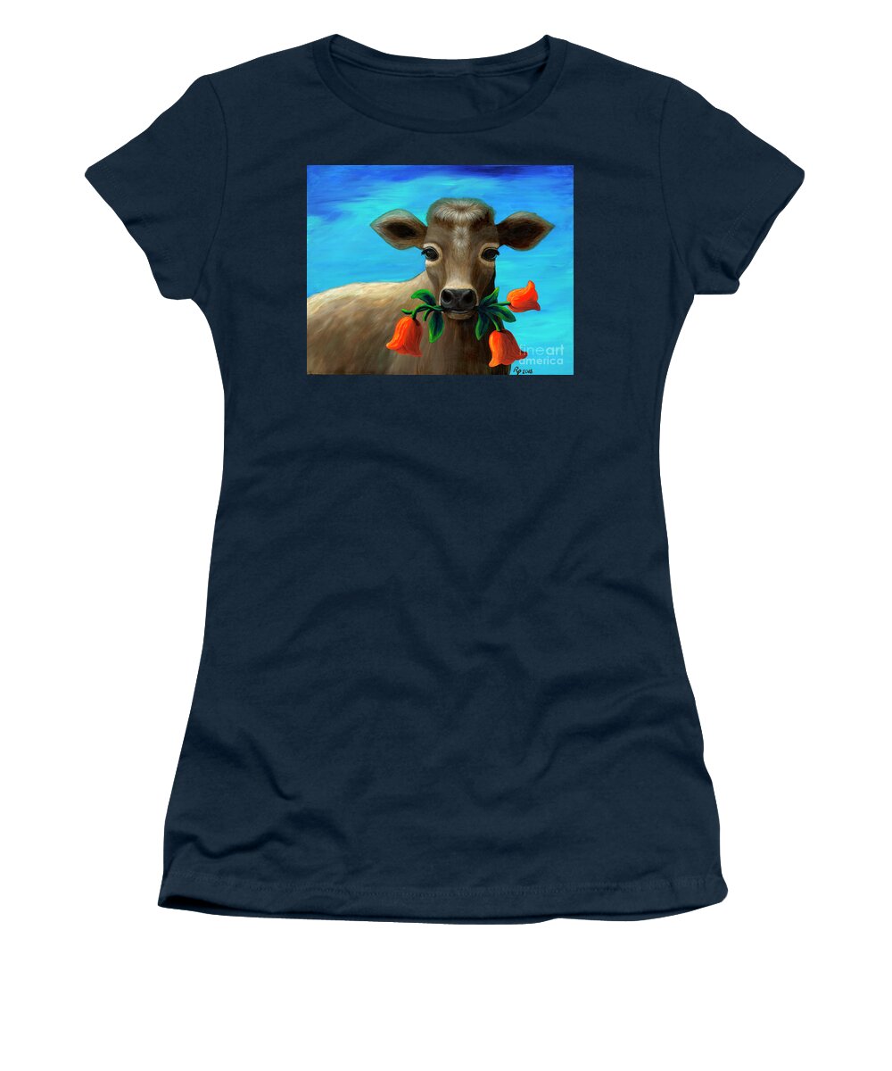 Rebecca Women's T-Shirt featuring the painting Happy Cow by Rebecca Parker